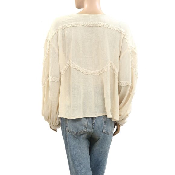 Free People Maisey Knit Blouse Top Floral Lace Embroidered Billowy S NWD 277115 - Picture 7 of 9